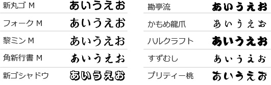 28種類の様々なフォント