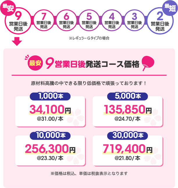 最安9営業日後発送コースの価格
