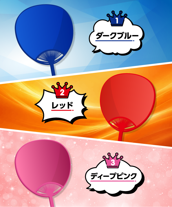 1位ダークブルー、2位レッド、3位ディープピンク